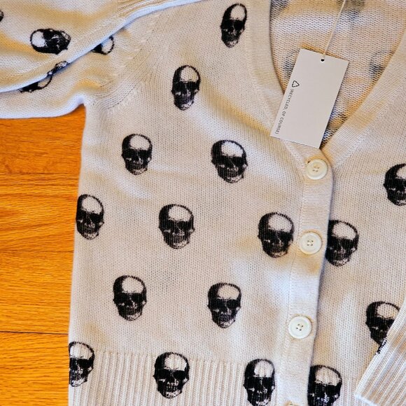 NWT Skull Cashmere Chalk  Charcoal Button Down Cardigan Sweater MEDIUM $480 - Picture 4 of 6
